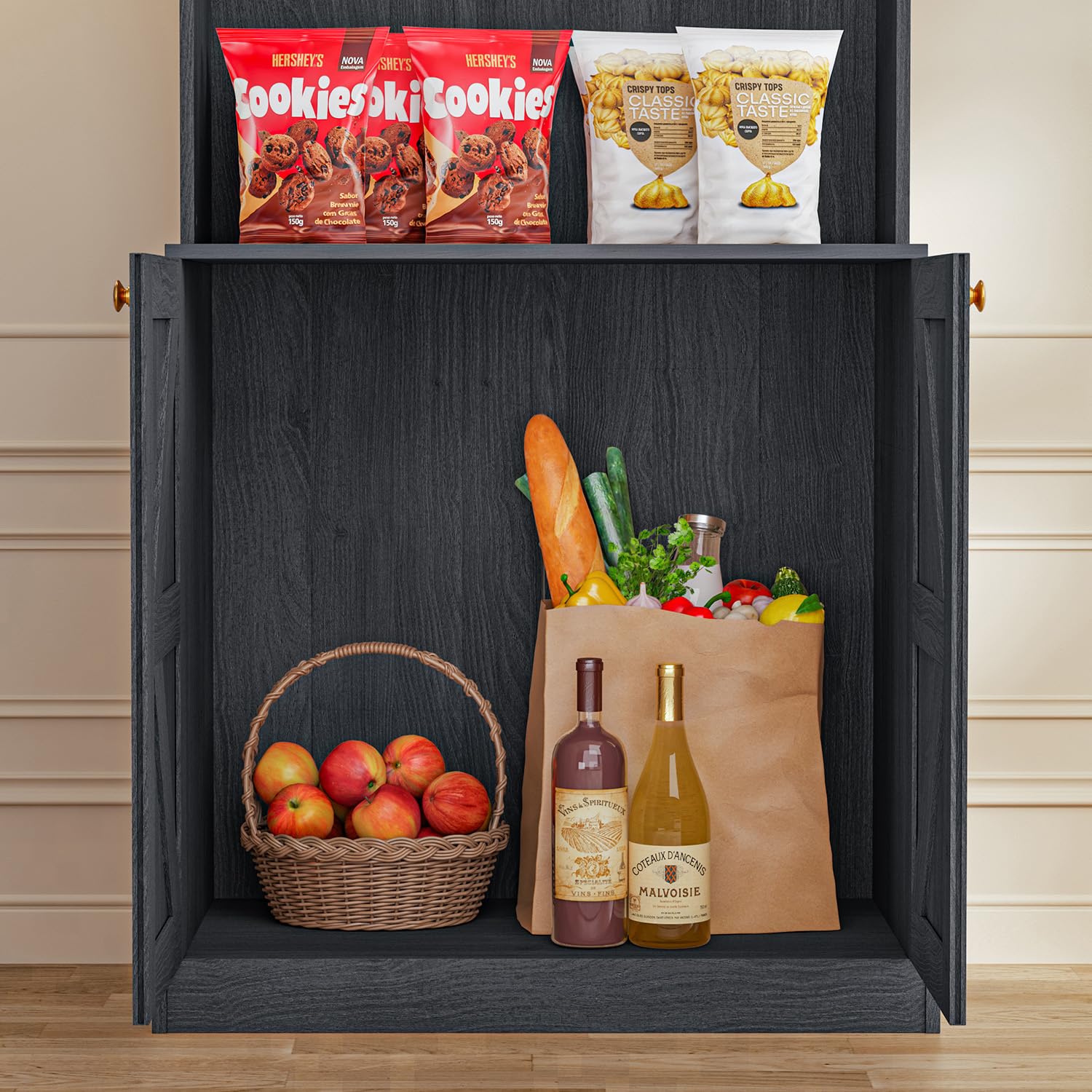Farmhouse Pantry Cabinet with Glass Doors