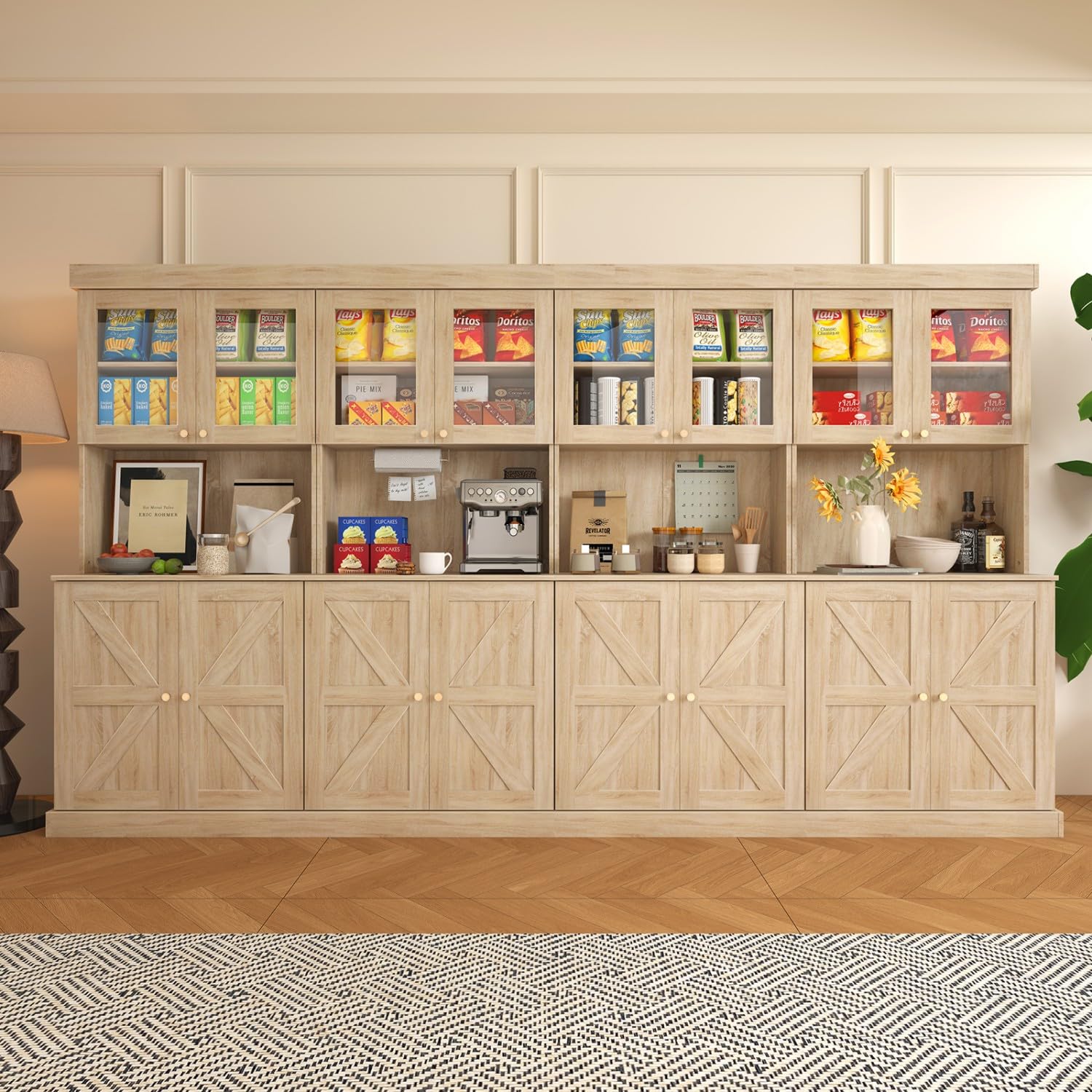 Farmhouse Pantry Cabinet with Glass Doors