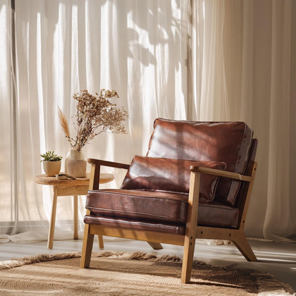 Mid-Century Accent Chair with Solid Wood Armrests