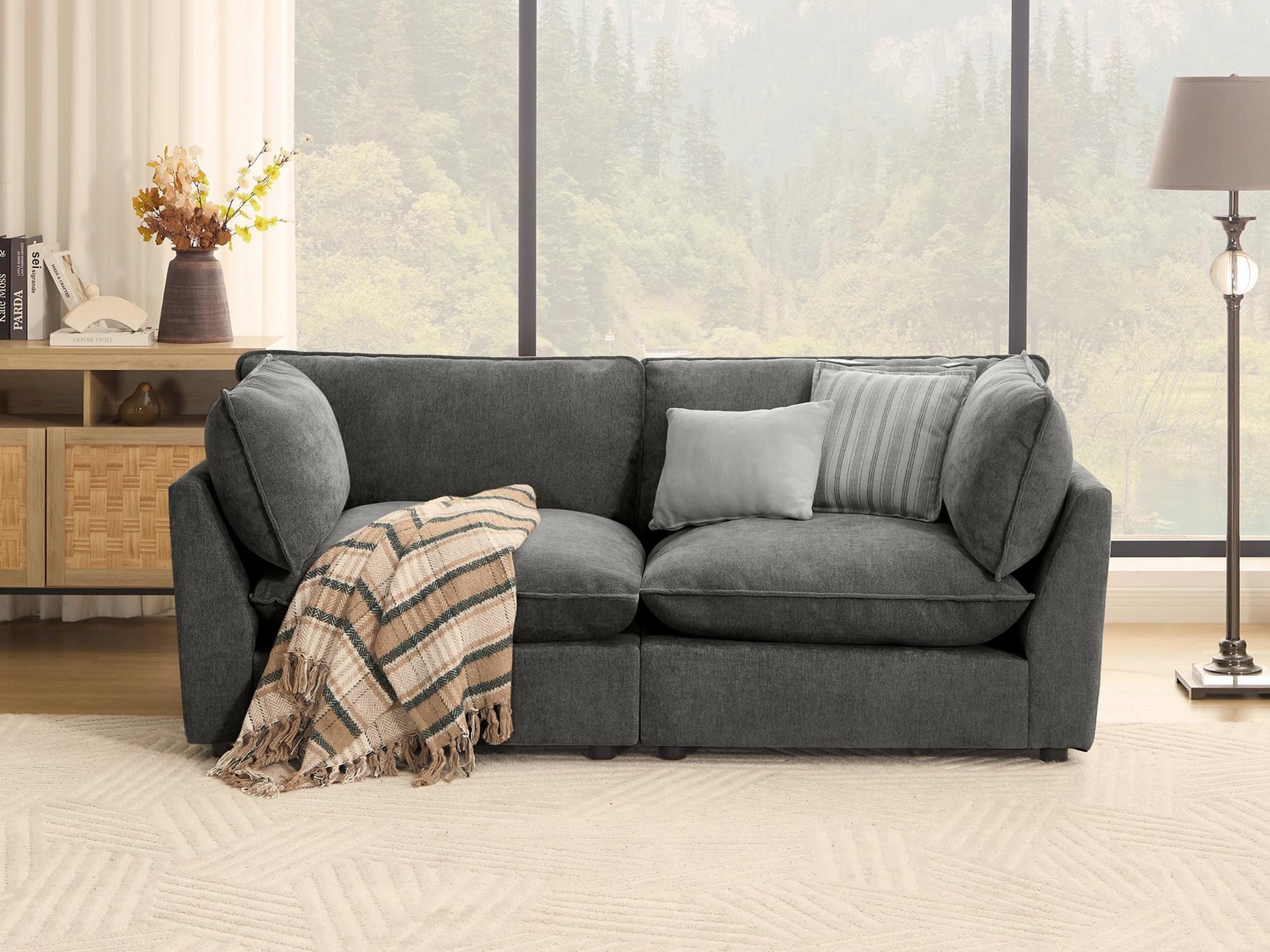 Modular Chenille Sectional Sofa with Deep Seats