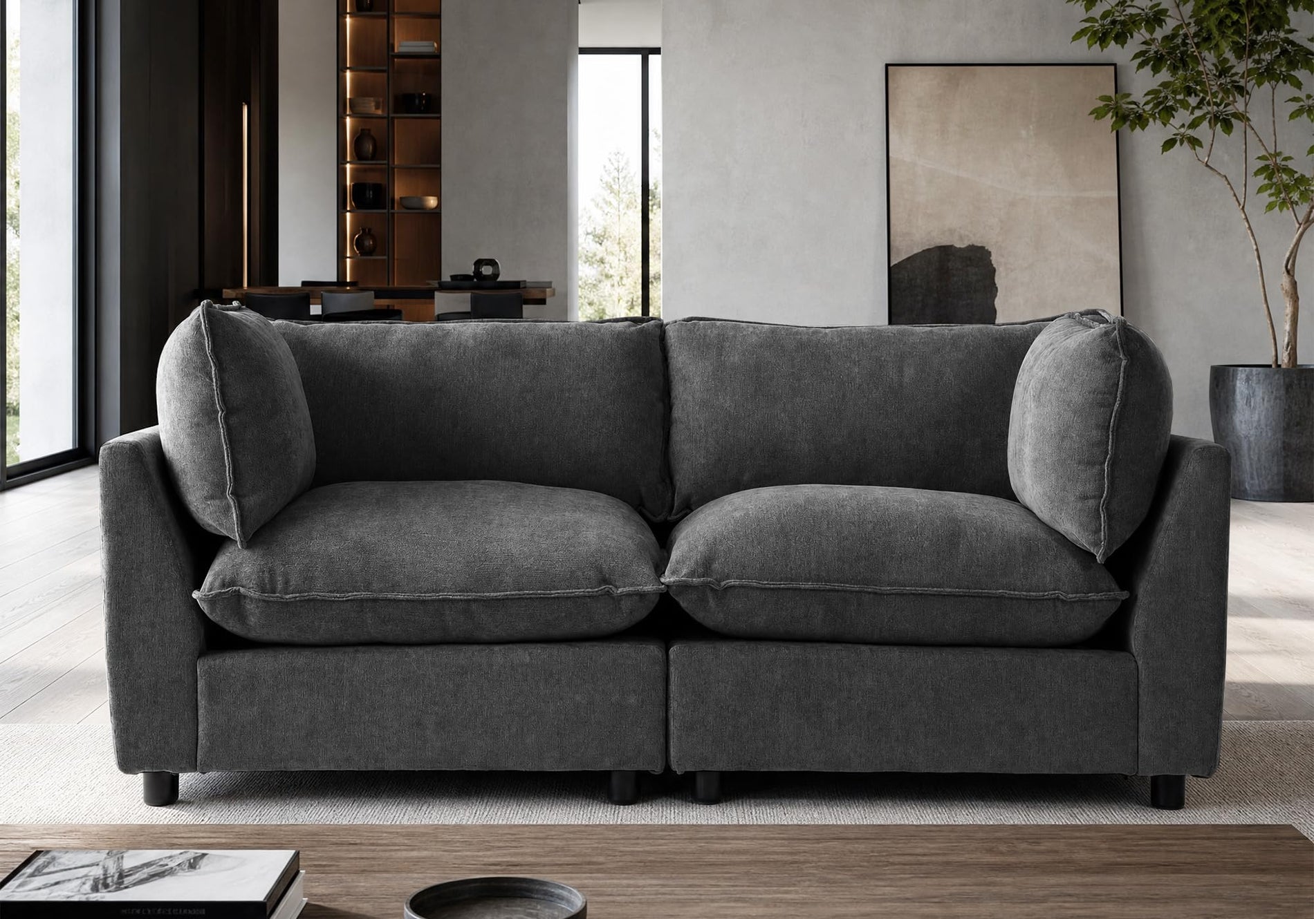 Modular Chenille Sectional Sofa with Deep Seats