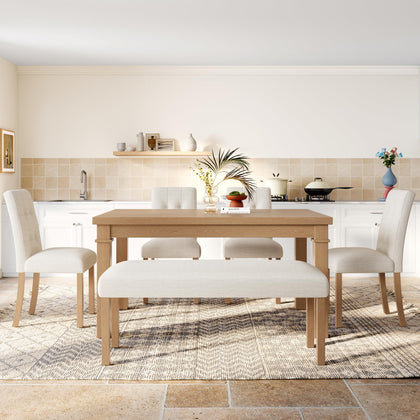 6-Piece Dining Table Set with 4 Upholstered Chairs & Bench