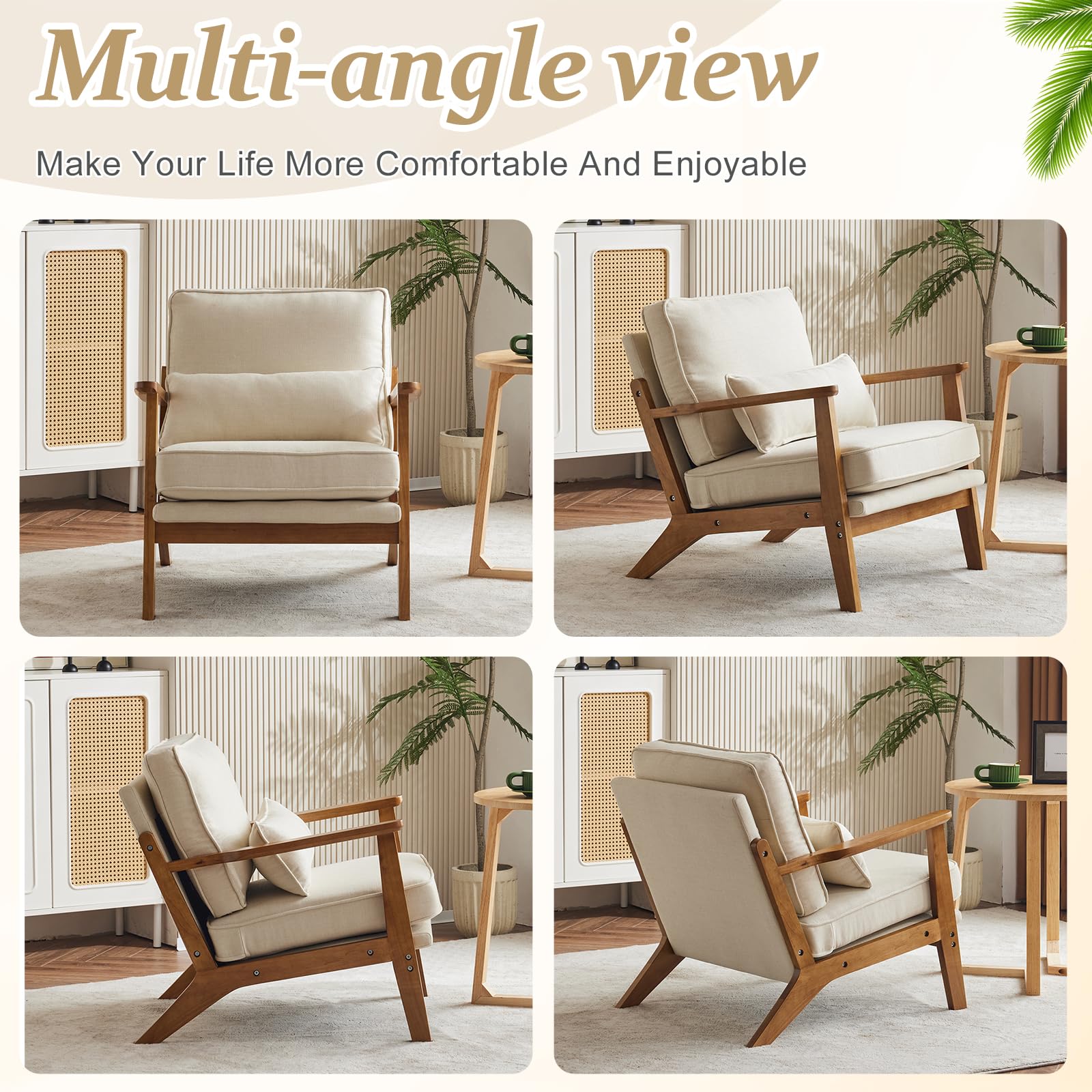 Mid-Century Accent Chair with Solid Wood Armrests