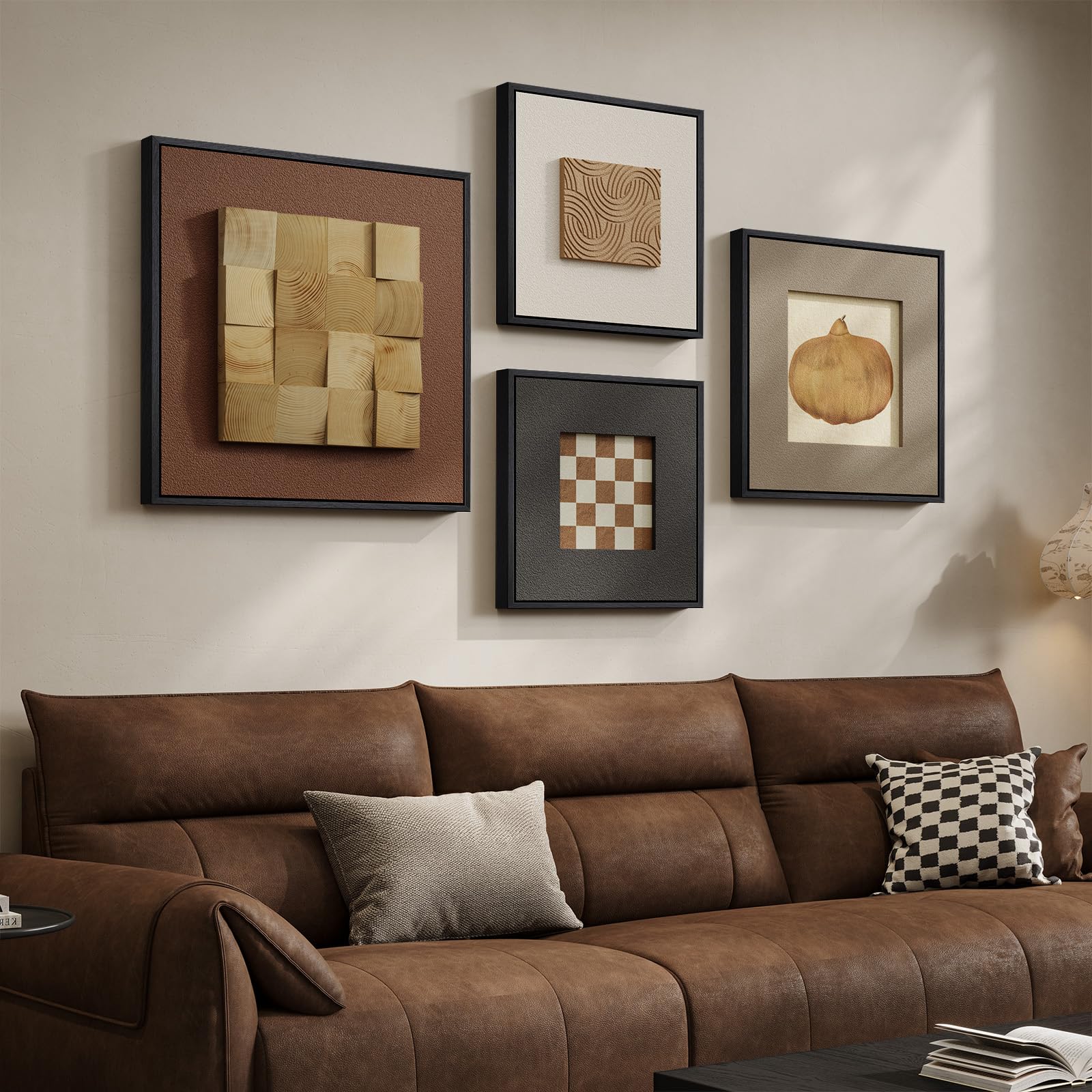 4 Piece Framed 3D Textured Wall Art for Living Room