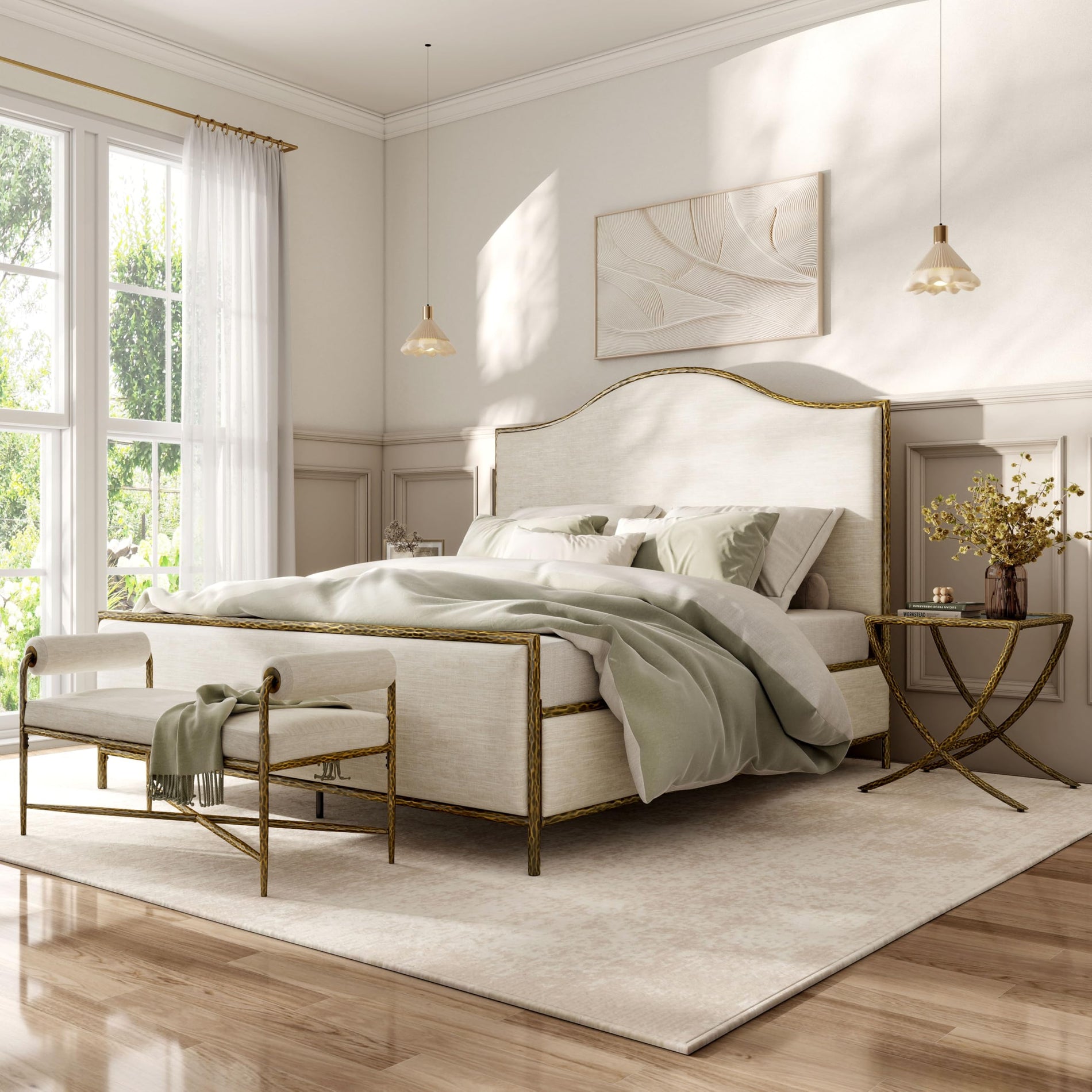 4-Piece Bedroom Set with Upholstered Bed, Bench & Nightstands