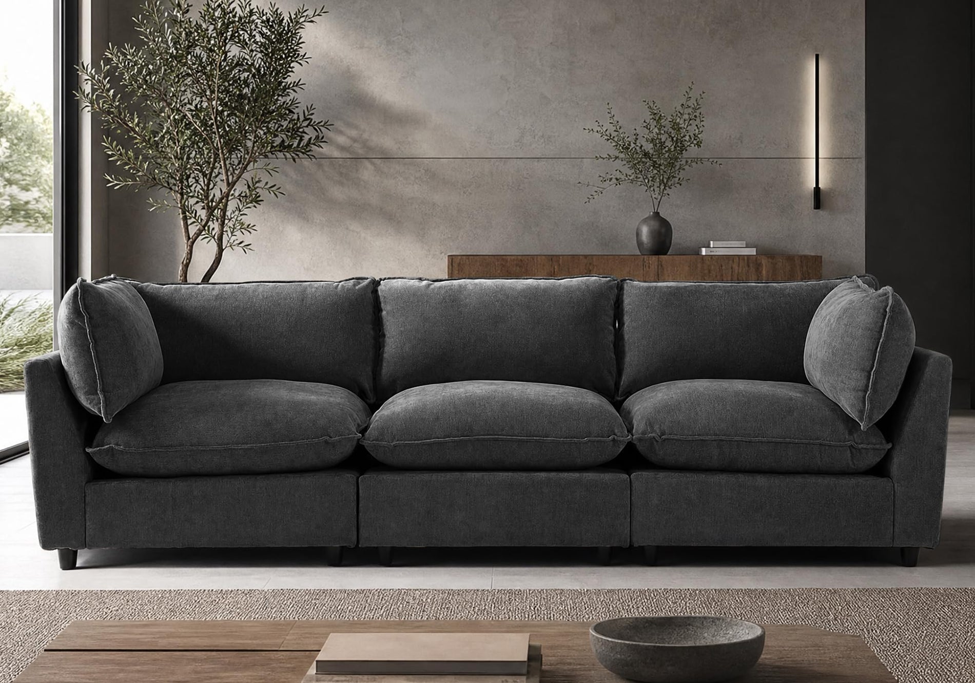 Modular Chenille Sectional Sofa with Deep Seats