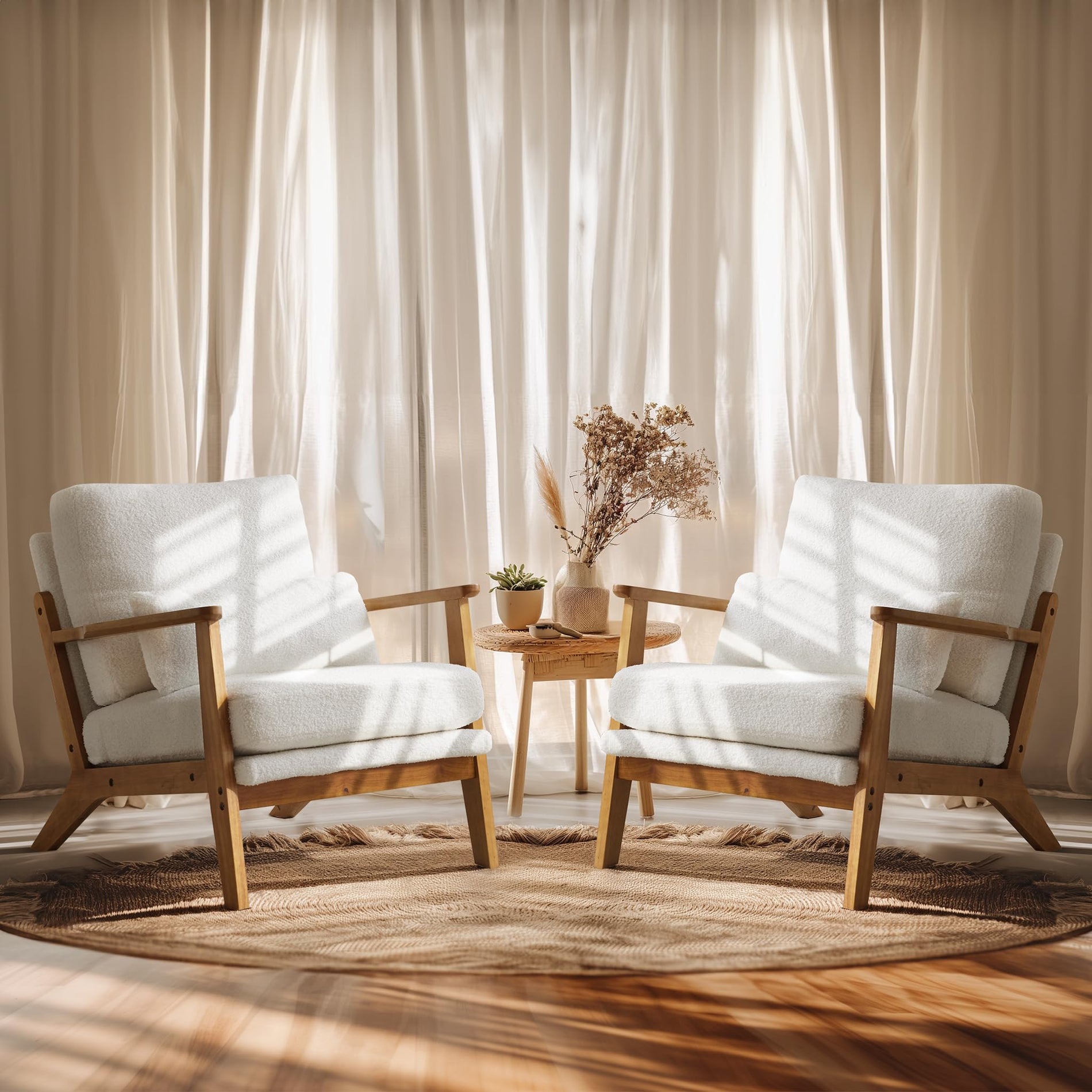 Mid-Century Accent Chair with Solid Wood Armrests