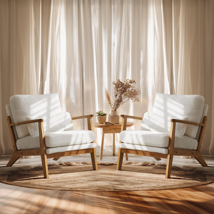 Mid-Century Accent Chair with Solid Wood Armrests