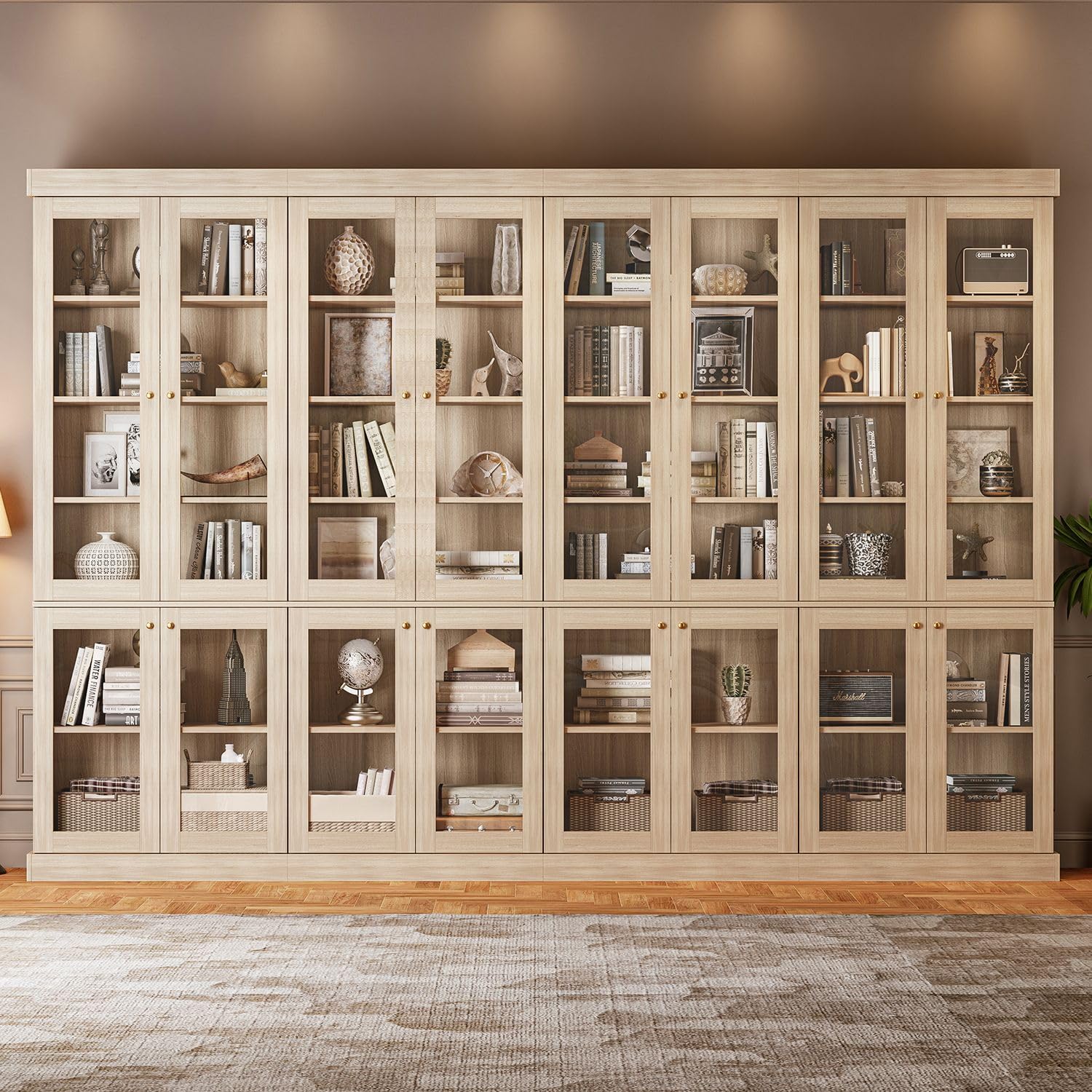 Vyre 70.8" Tall Farmhouse Bookshelf with Glass Doors-260513