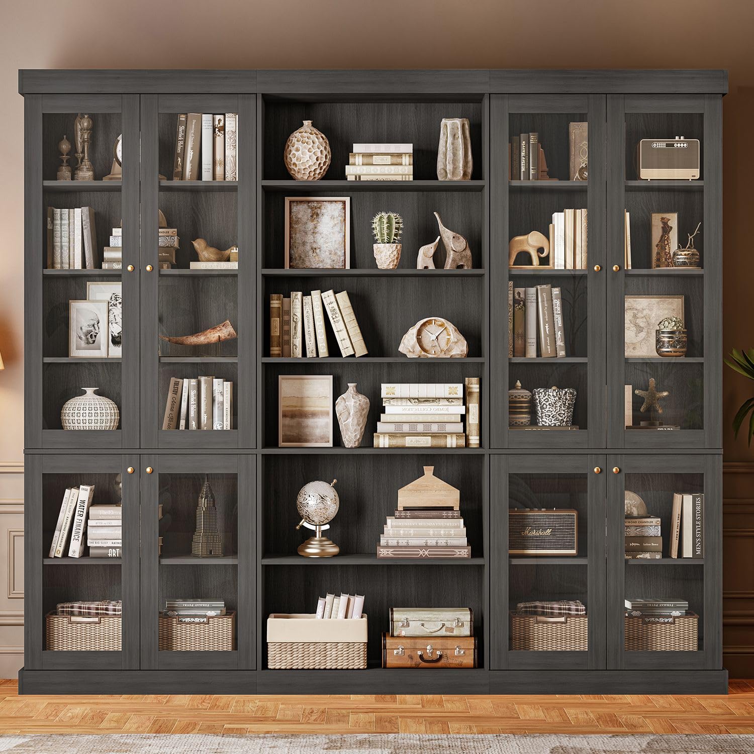 Vyre 70.8" Tall Farmhouse Bookshelf with Glass Doors-260513