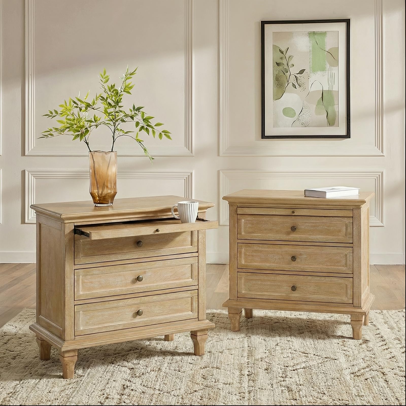 Farmhouse End Table with Charging Station & 3 Drawers