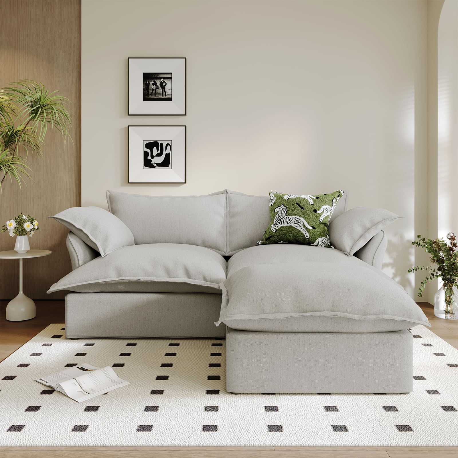 Modular Linen Sectional Sofa with Deep Seats & Removable Covers