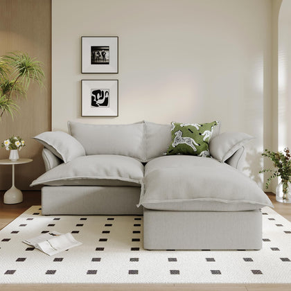 Modular Linen Sectional Sofa with Deep Seats & Removable Covers