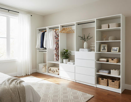Freestanding Closet System with Shelves & Hanging Rods