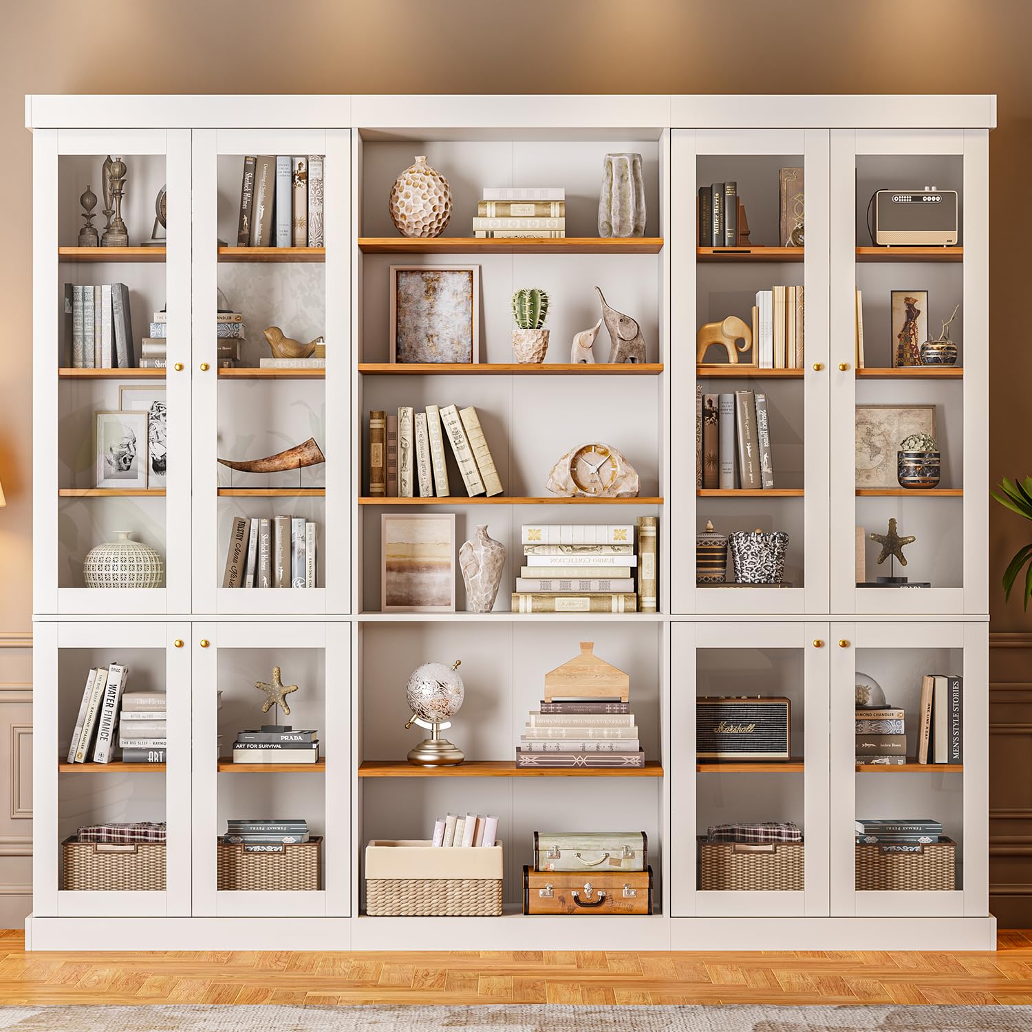 Vyre 70.8" Tall Farmhouse Bookshelf with Glass Doors-260513