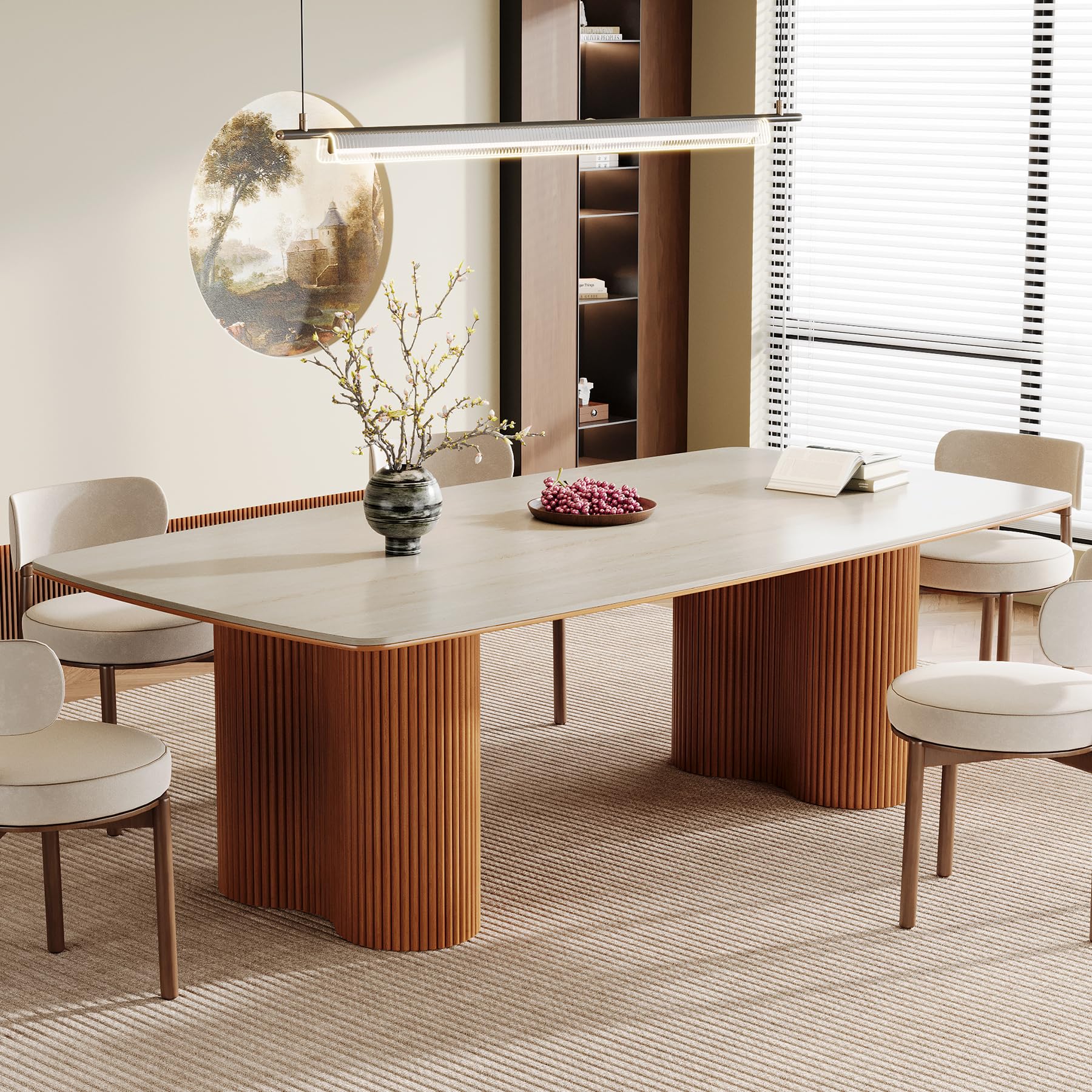 Sintered Stone Dining Table with Solid Wood Legs