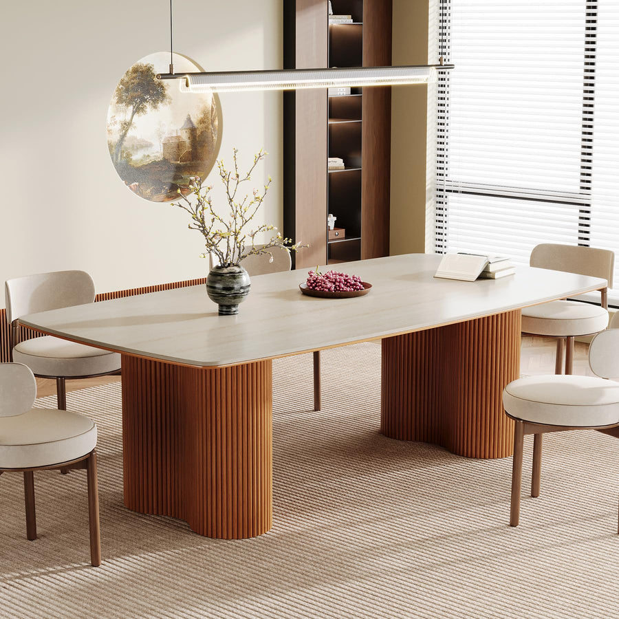 Sintered Stone Dining Table with Solid Wood Legs