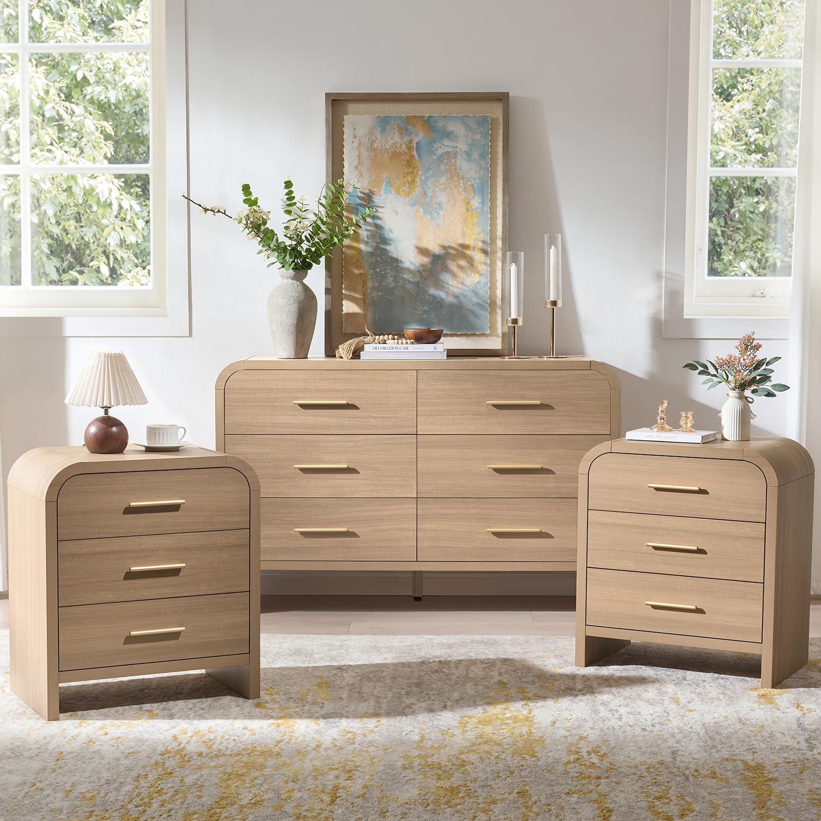3-Piece Farmhouse Bedroom Set with Dresser & Nightstands