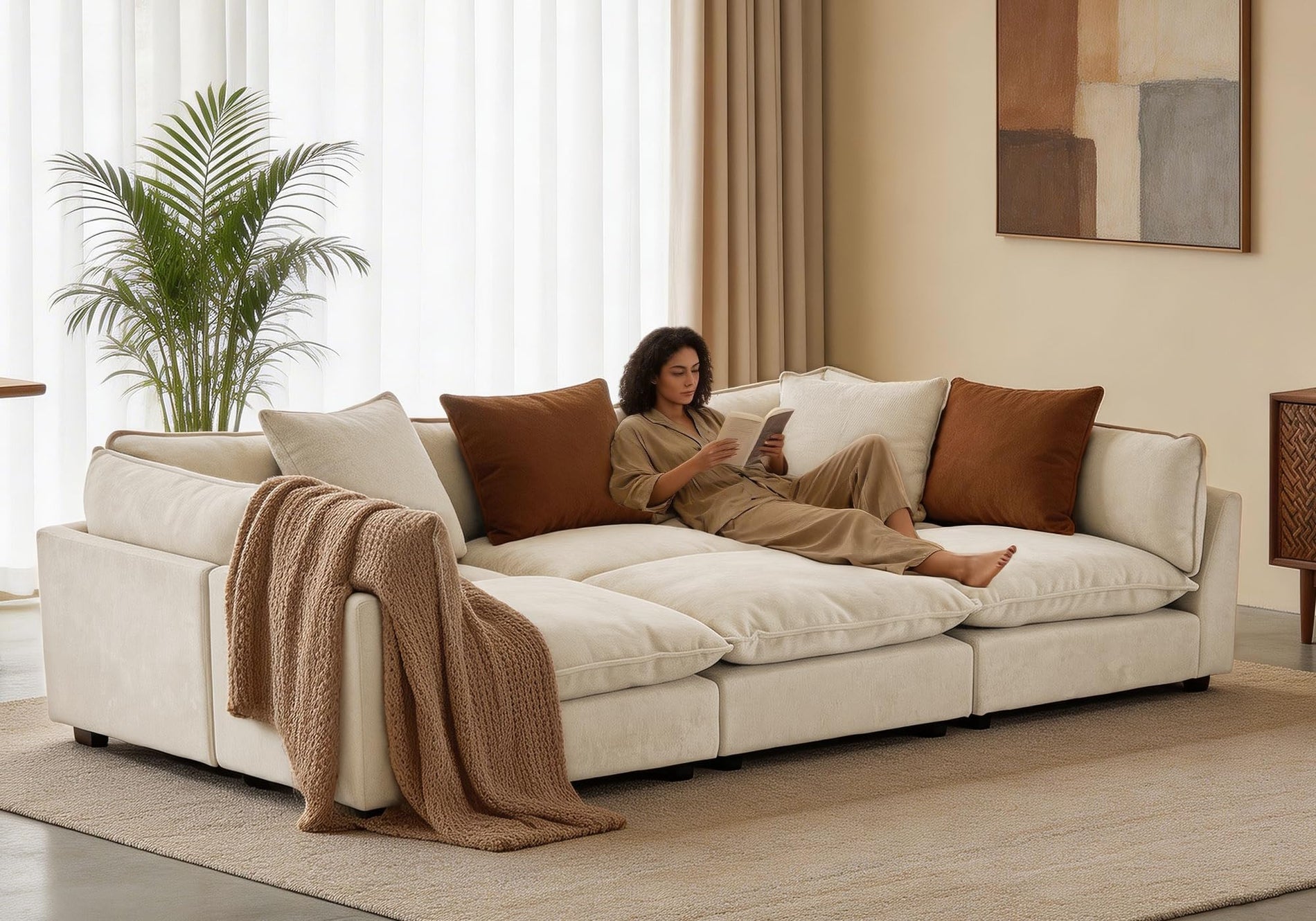 Modular Chenille Sectional Sofa with Deep Seats
