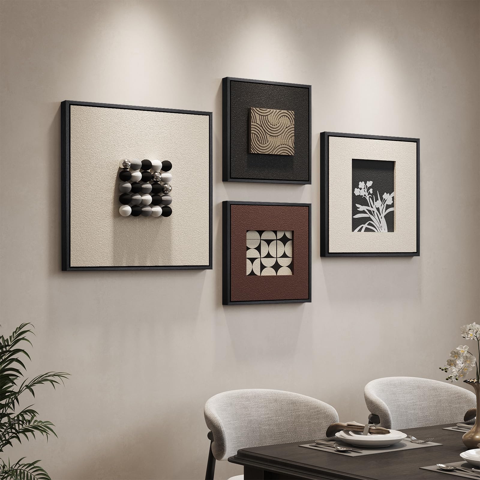4 Piece Framed 3D Textured Wall Art for Living Room