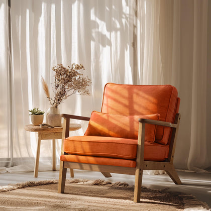 Mid-Century Accent Chair with Solid Wood Armrests