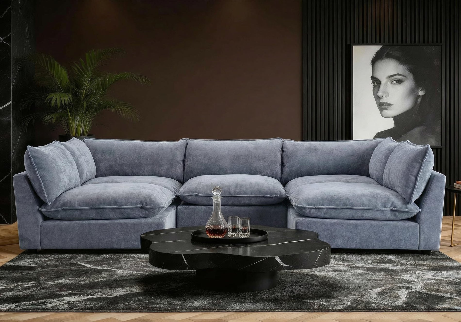 Modular Chenille Sectional Sofa with Deep Seats