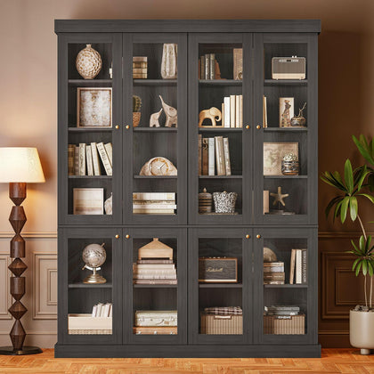 Vyre 70.8" Tall Farmhouse Bookshelf with Glass Doors-260513