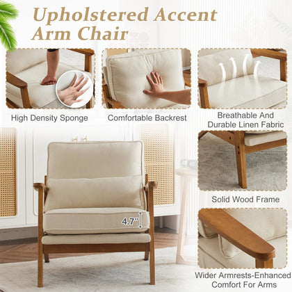Mid-Century Accent Chair with Solid Wood Armrests