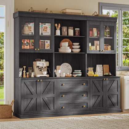 Farmhouse Pantry Cabinet with Glass Doors