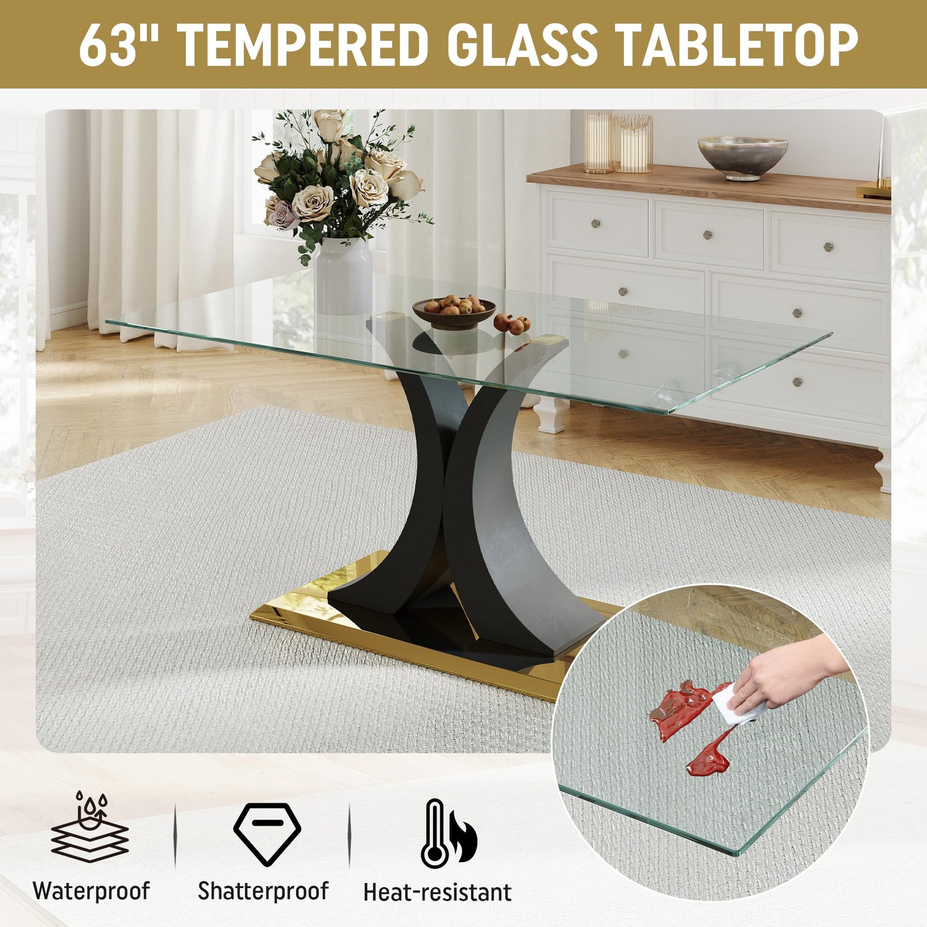 Glass Dining Table Set with Bouclé Chairs & Bench