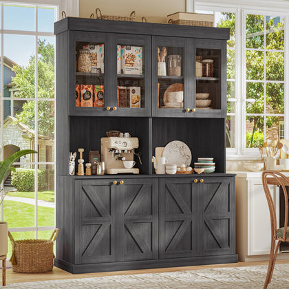 Farmhouse Pantry Cabinet with Glass Doors