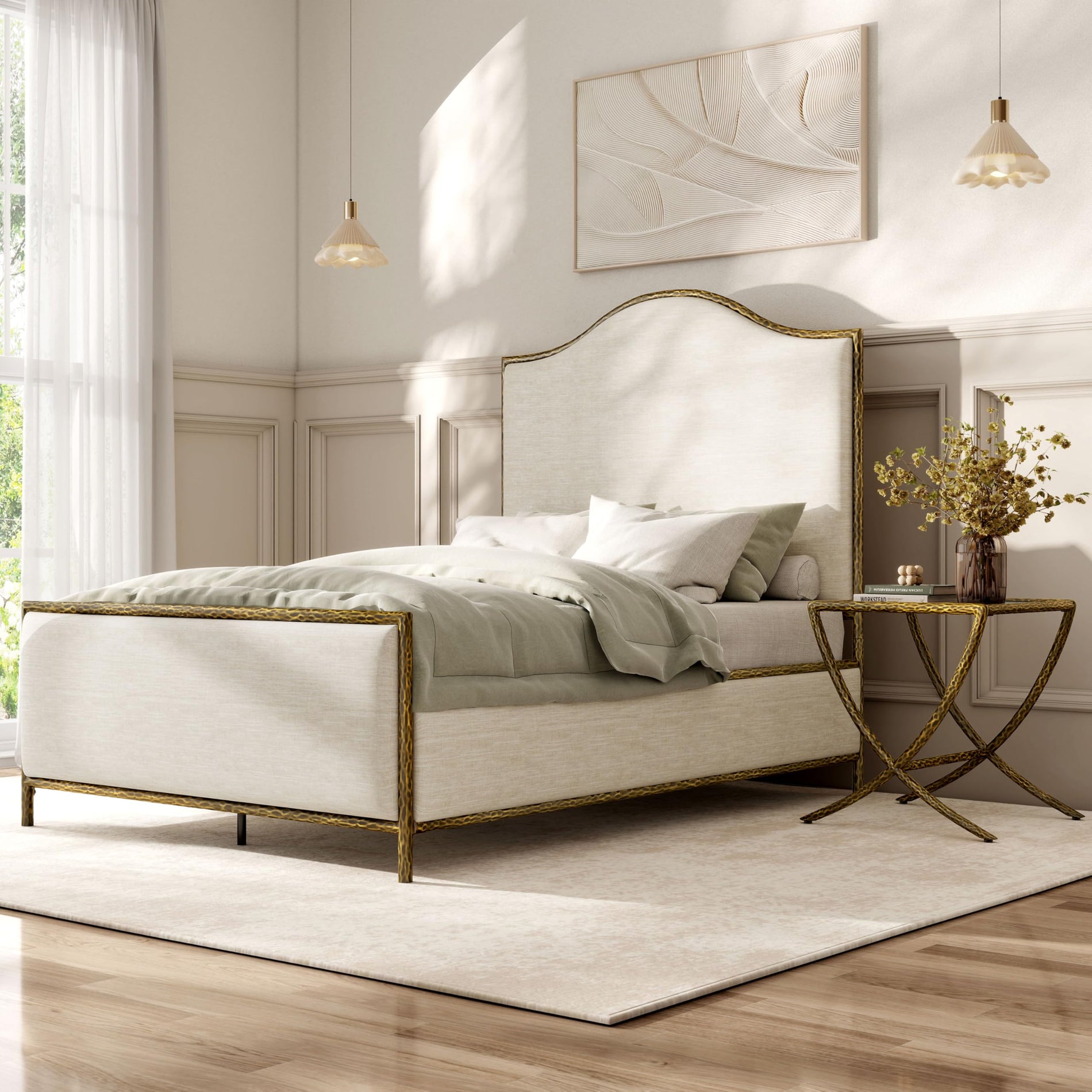 4-Piece Bedroom Set with Upholstered Bed, Bench & Nightstands