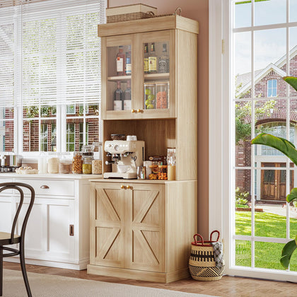 Farmhouse Pantry Cabinet with Glass Doors