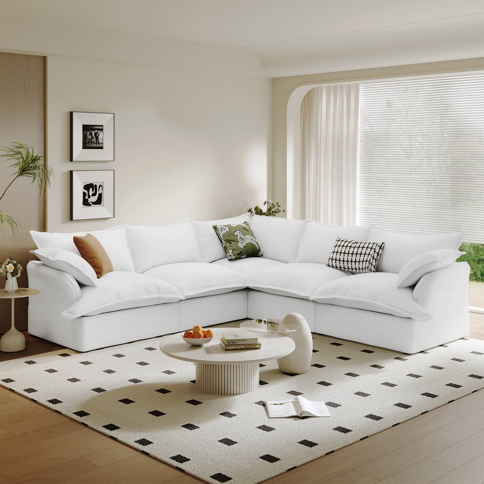 Modular Linen Sectional Sofa with Deep Seats & Removable Covers