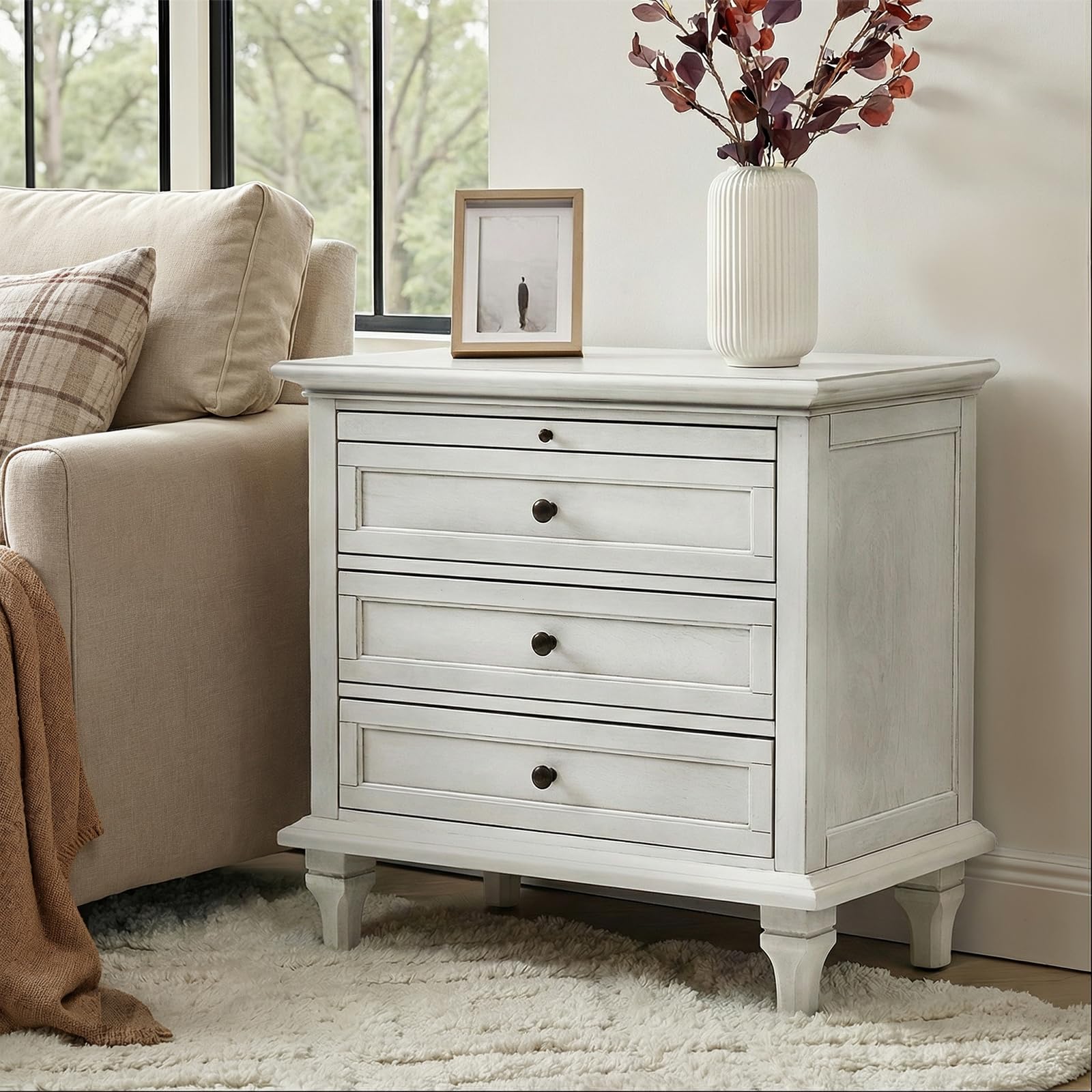 Farmhouse End Table with Charging Station & 3 Drawers