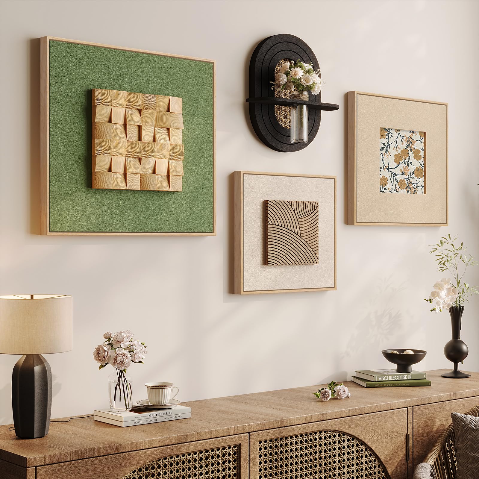 4 Piece Framed 3D Textured Wall Art for Living Room