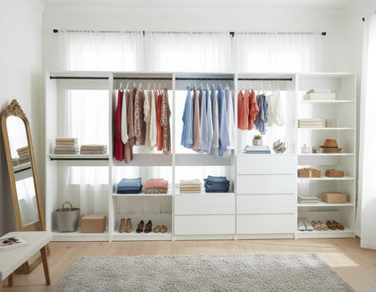 Freestanding Closet System with Shelves & Hanging Rods