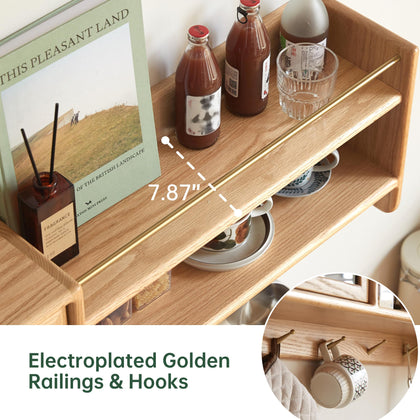 Solid Wood Wall Cabinet with Glass Doors & Hooks