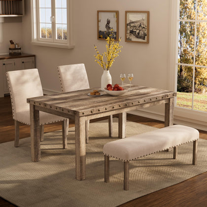 Farmhouse Dining Table Set with 4 Chairs & Bench