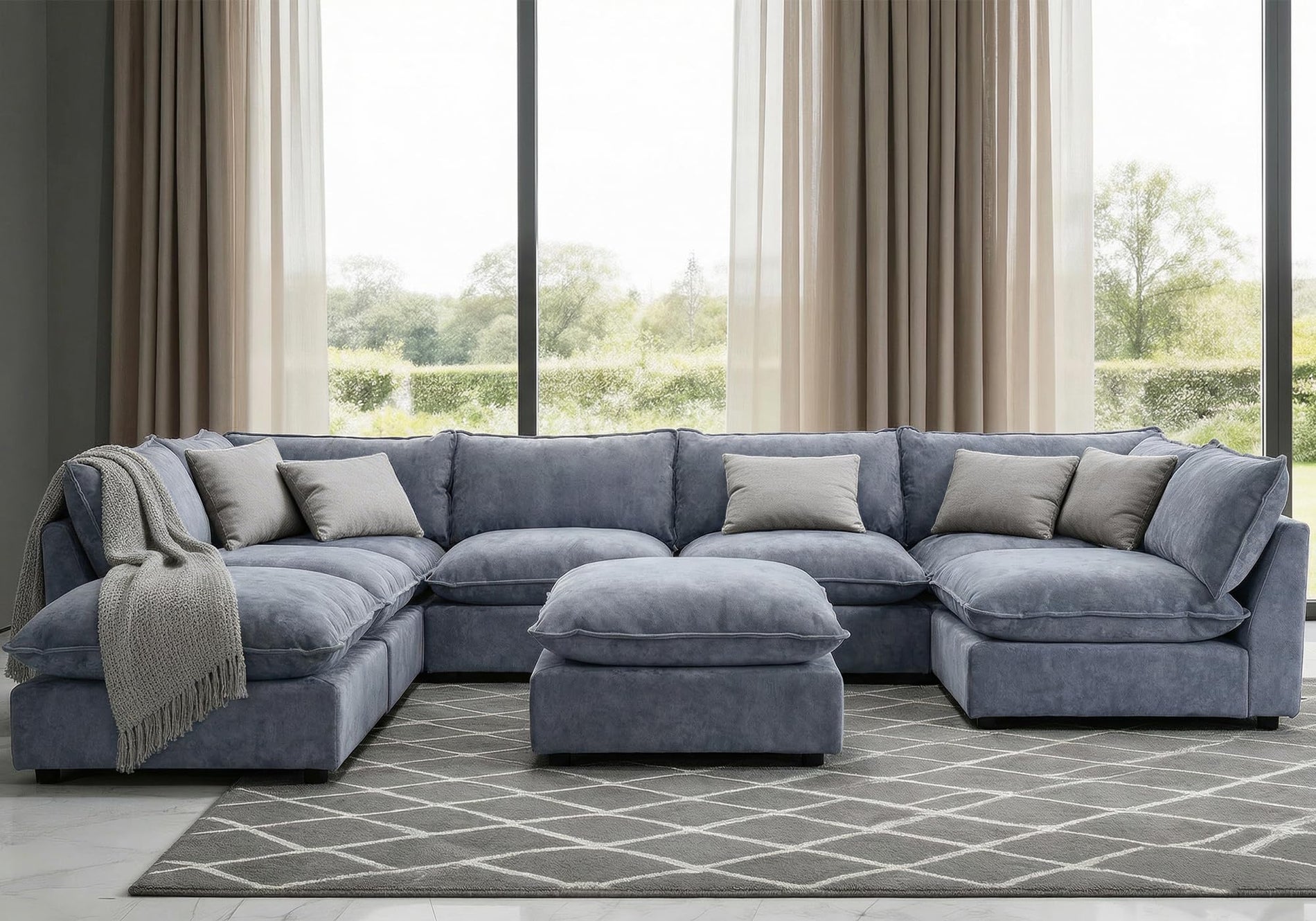 Modular Chenille Sectional Sofa with Deep Seats