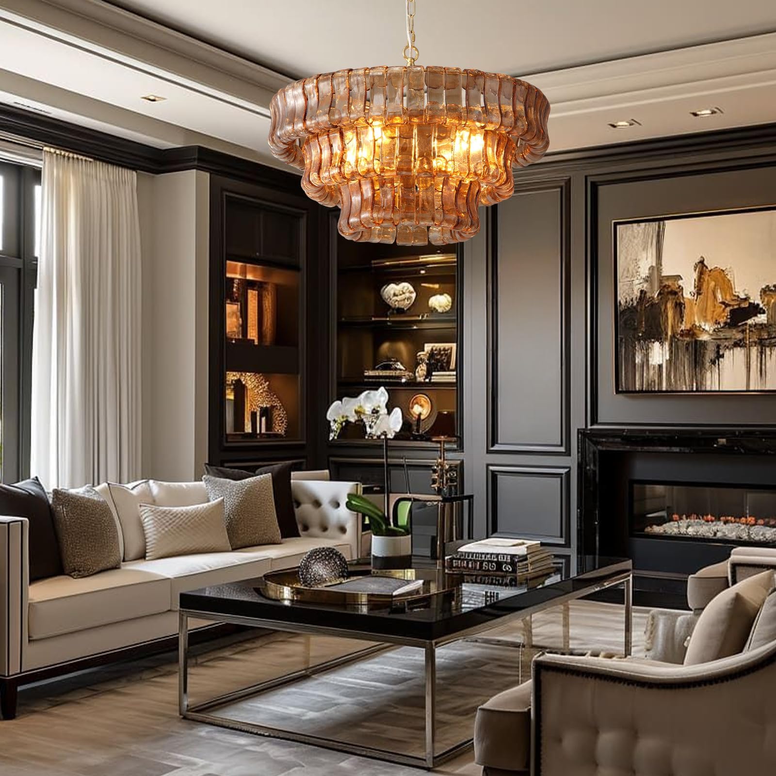 Large Rectangular Glass Chandelier