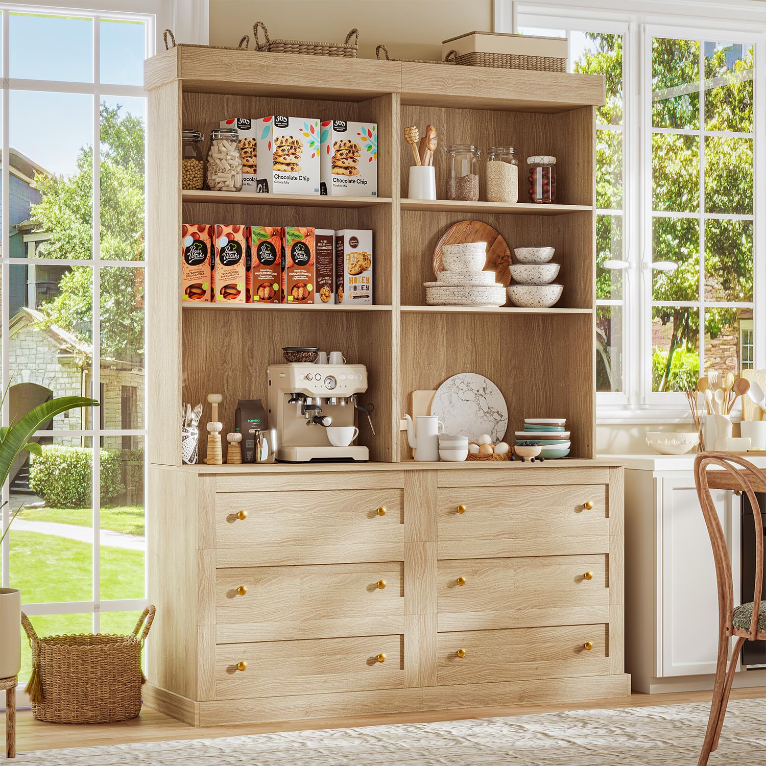 Farmhouse Pantry Cabinet with Glass Doors
