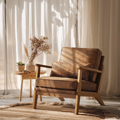 Mid-Century Accent Chair with Solid Wood Armrests