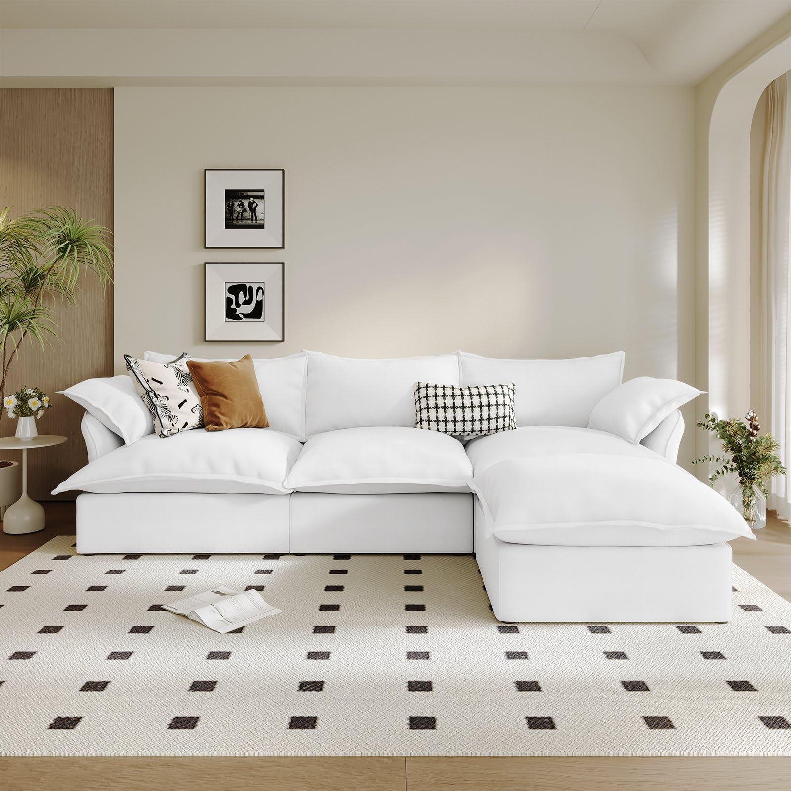 Modular Linen Sectional Sofa with Deep Seats & Removable Covers