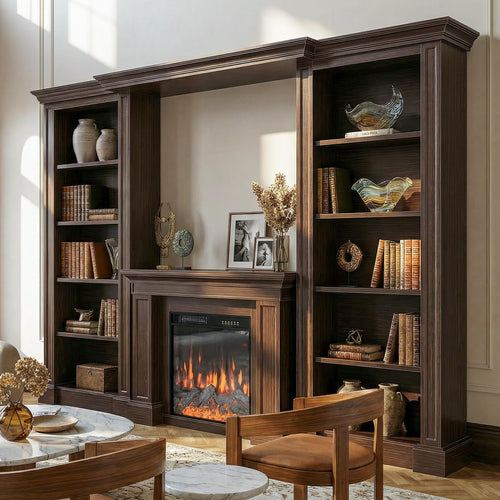 Bookcase Entertainment Center with Electric Fireplace & Storage