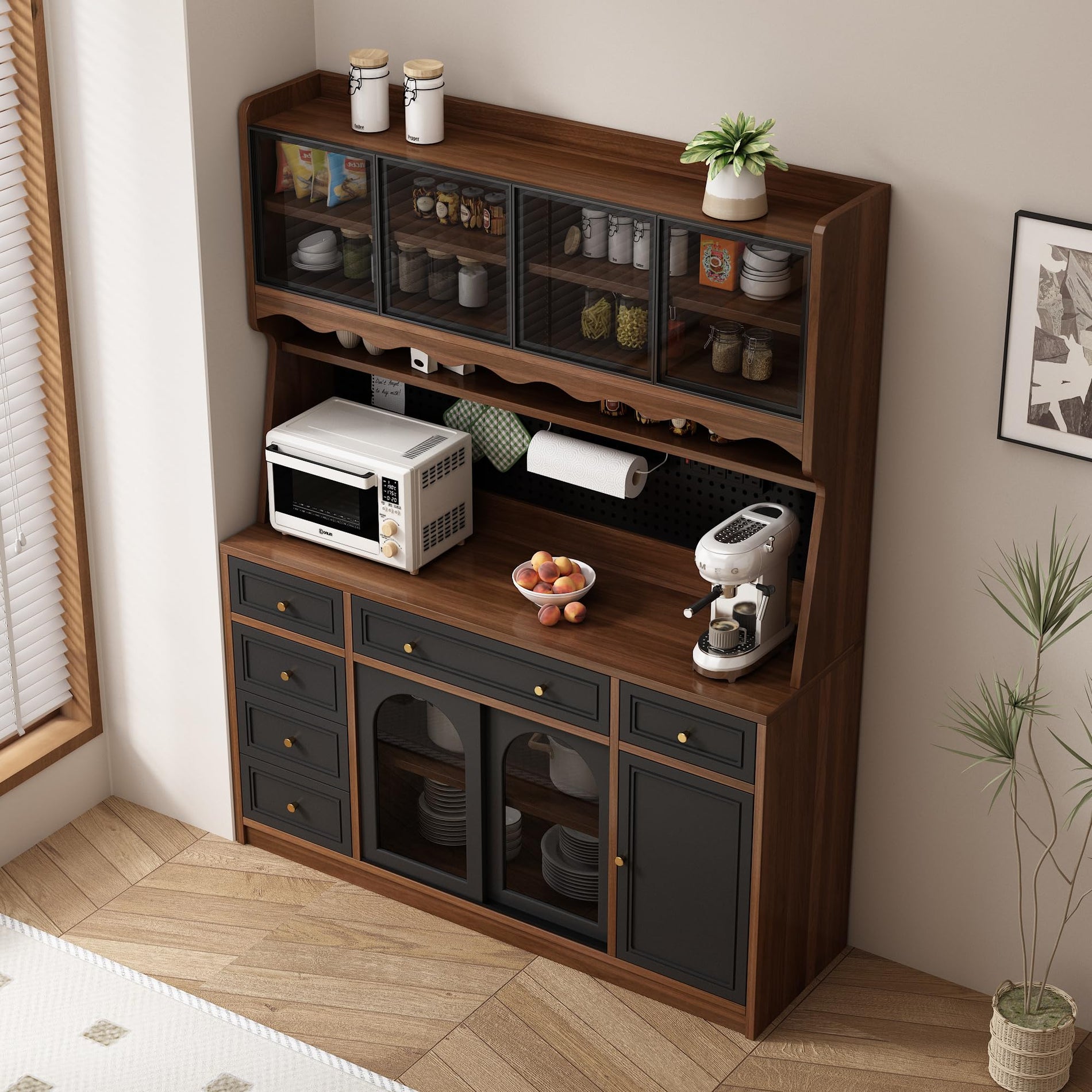 Buffet Cabinet with Hutch, Power Outlet & Storage