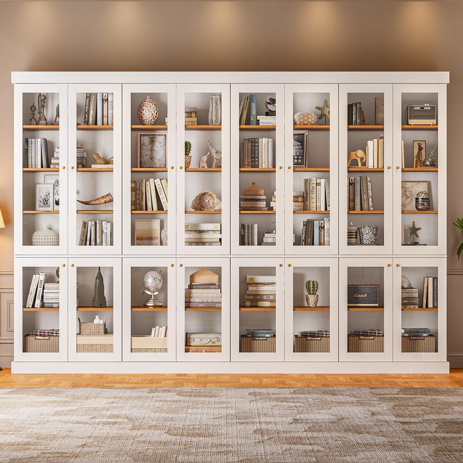 Vyre 70.8" Tall Farmhouse Bookshelf with Glass Doors-260513