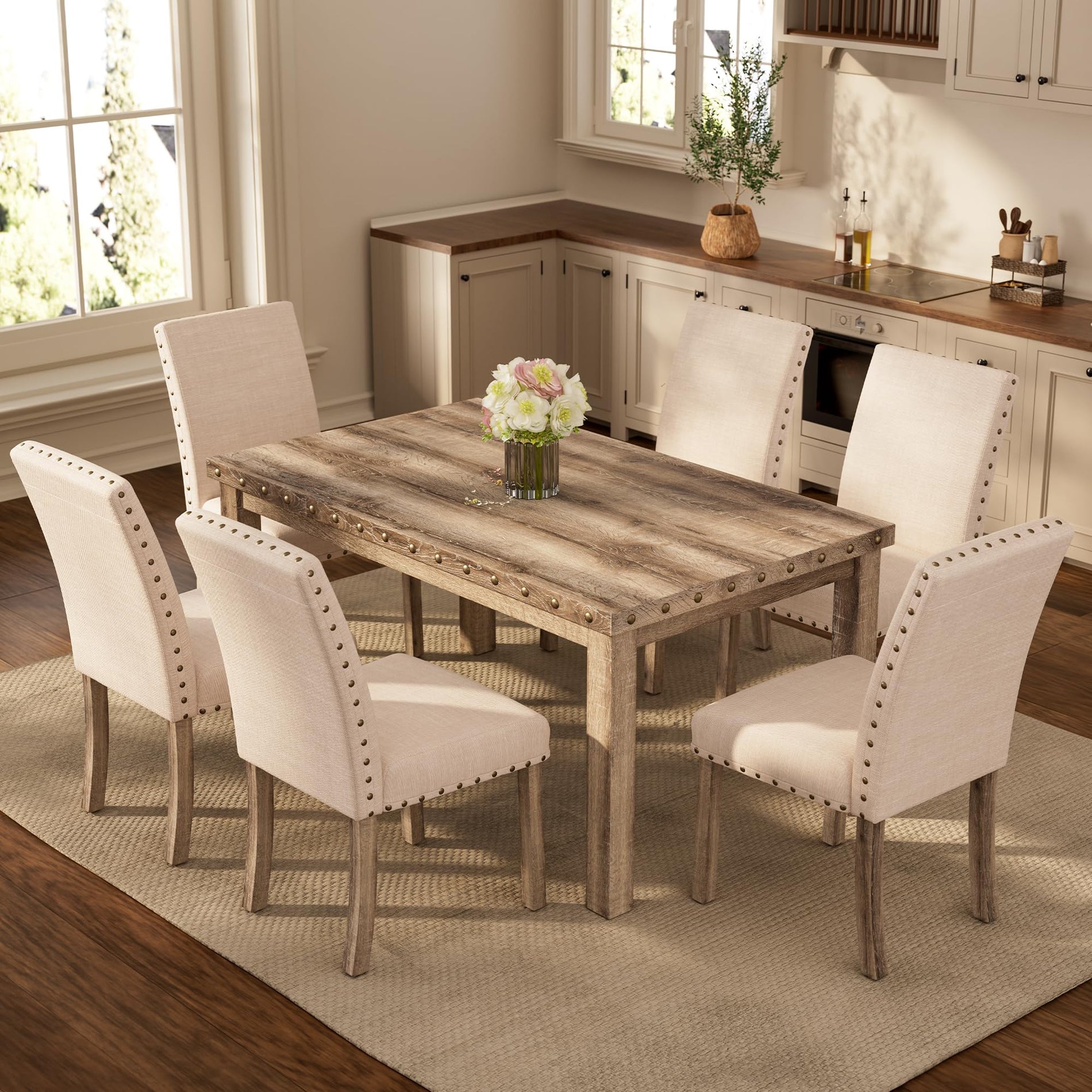 Farmhouse Dining Table Set with 4 Chairs & Bench