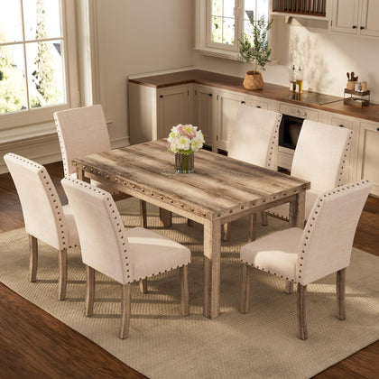 Farmhouse Dining Table Set with 4 Chairs & Bench