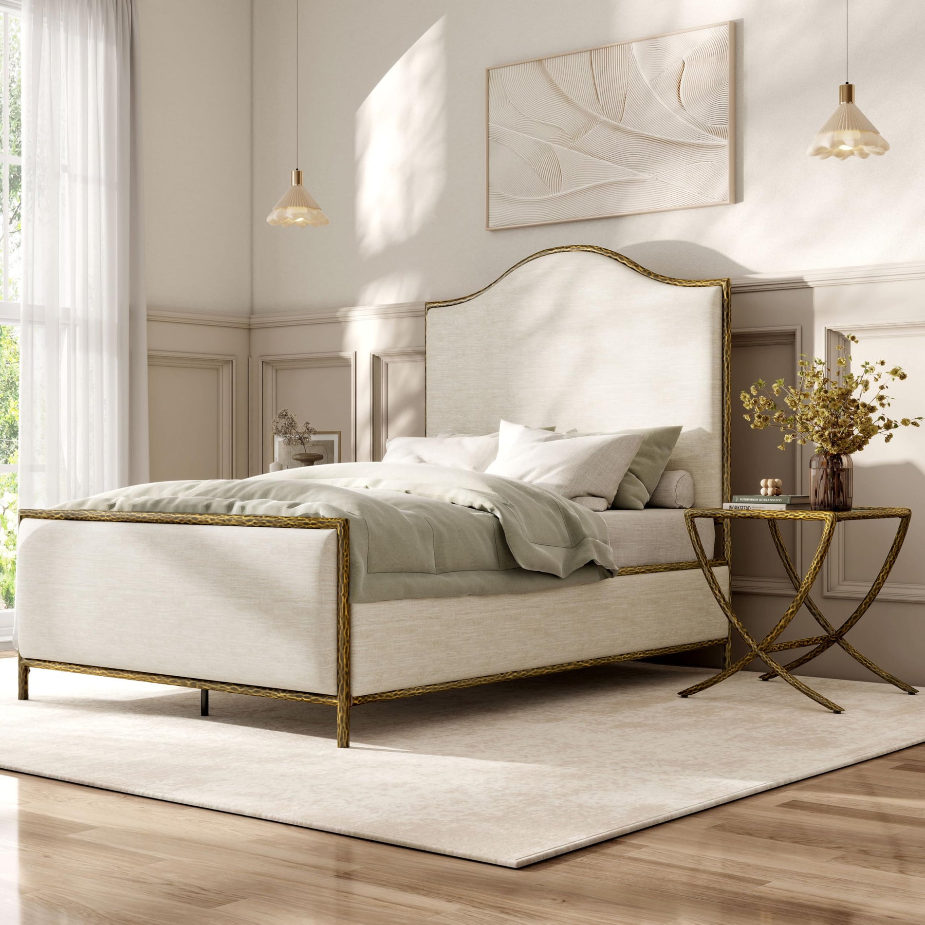 4-Piece Bedroom Set with Upholstered Bed, Bench & Nightstands